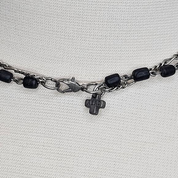 Cross Necklace Unisex Double Layer Metal Tag Black Silvertone 20 in long AERO - Picture 6 of 9